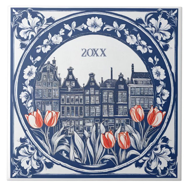 Carreau Souvenir Amsterdam Delft bleu personnalisé (Devant)