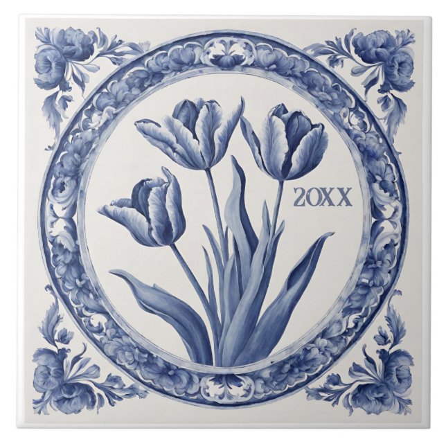 Carreau Souvenir Tulipes Delft bleu personnalisé (Devant)
