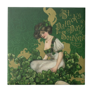 Carreau Souvenir vintage de la Saint Patrick, Lass irlanda