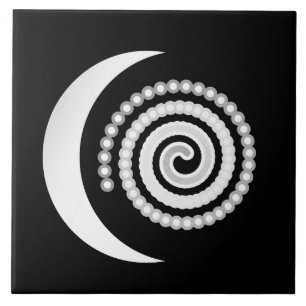 Carreau Spirale de lune d'argent sur noir
