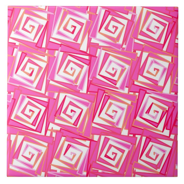 Carreau Spirales Carrés modernes, Coral rose (Devant)