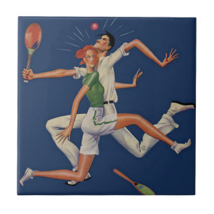 Carreau Sports Vintage, Joueurs de Tennis s'écrasent avec 