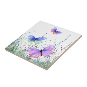 Carreau Spring Joy - Papillons colorés volant dans la nat