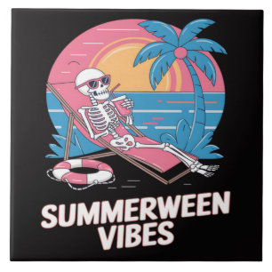 Carreau Squelette de Summerween Vacances d'été Plage Drôle