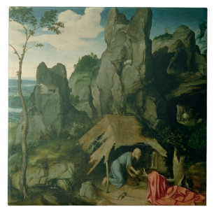 Carreau St Jerome dans le désert (huile sur le panneau)