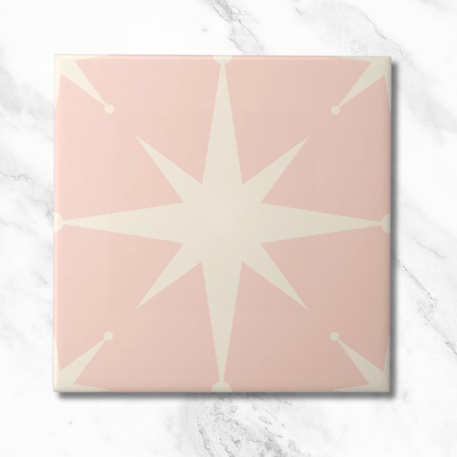 Carreau Starburst rose milieu du siècle moderne Vintage (pink starburst tiles for a midcentury modern style to your bathroom floor tiles)