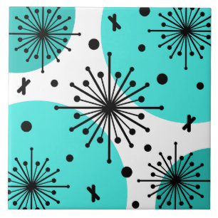 Carreau Starbursts Spoutnik du milieu du siècle Turquoise