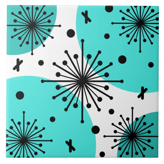 Carreau Starbursts Spoutnik du milieu du siècle Turquoise (Devant)