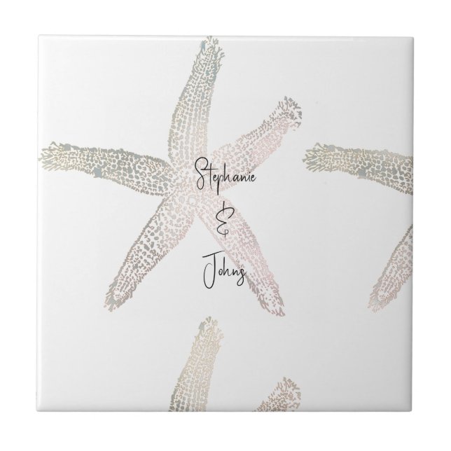 Carreau Starfish Coastal Beach Monogramme Nom Mariages (Devant)