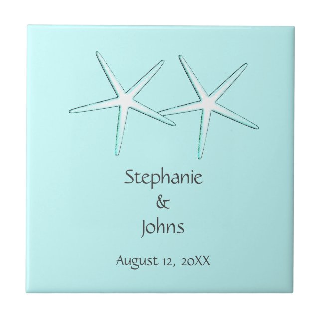 Carreau Starfish Cute Couple Turquoise Blanc Cadeau Favori (Devant)