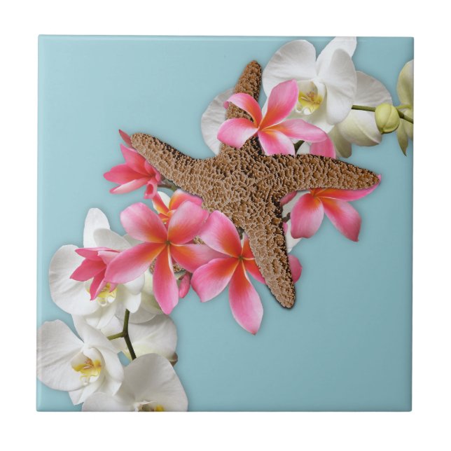 Carreau Starfish Orchidées Plumeria Bleu (Devant)