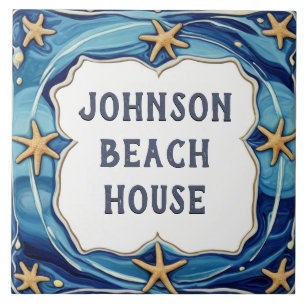 Carreau Starfish Personnalisé Beach House Nom Plaque Signa