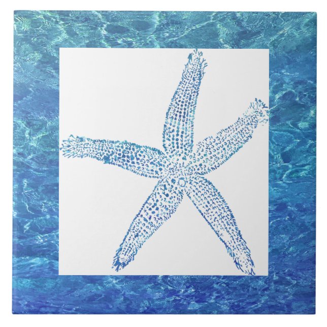 Carreau Starfish Water Plage Côtière Bue Blanc Décor Cadea (Devant)