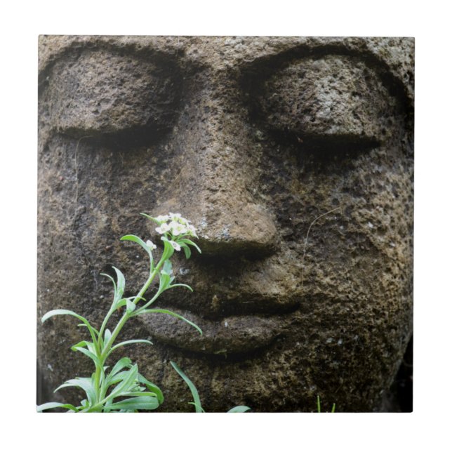 Carreau Statue de jardin en pierre avec fleurs (Devant)