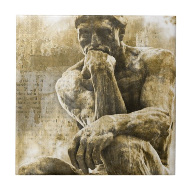 Carreau Statue en bronze affligée Auguste Rodin le penseur (Devant)