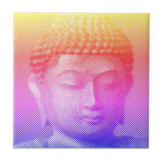 Carreau Statue Visage Bouddha Colorée Formée Par Lignes