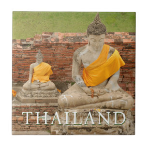Carreau Statues de Bouddhas assis Ayutthaya, Thaïlande