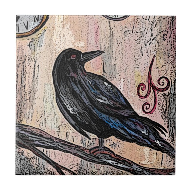 Carreau Steampunk Raven et horloges (Devant)