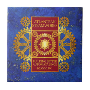 Carreau Steamworks Atlantean - or et rouge sur la lazulite