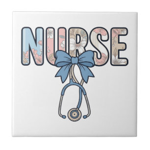 Carreau Stéthoscope Nurse Bow Floral Vintage