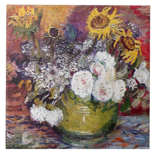 Carreau Still Life avec Roses et tournesols - Van Gogh