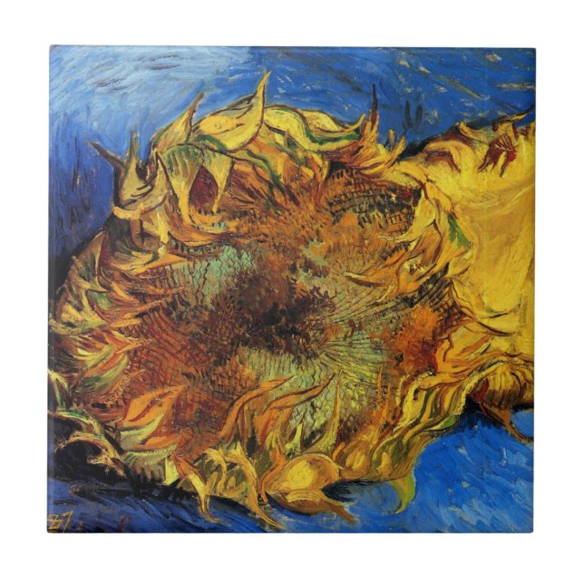 Carreau Still Life Two Cut Sunflowers par Vincent van Gogh (Devant)