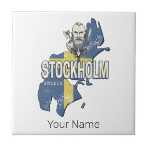 Carreau Stockholm Suède Province Carte Souvenir Vintage