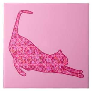 Carreau Stretting Cat Silhouette à Fuchsia Pink Batik