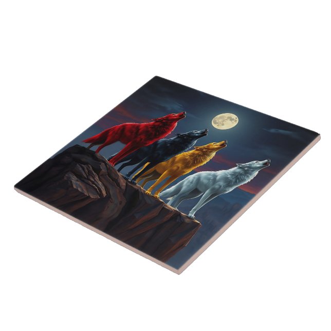 Carreau Stunning Four Wolves, One Midnight Desert Howl (Côté)