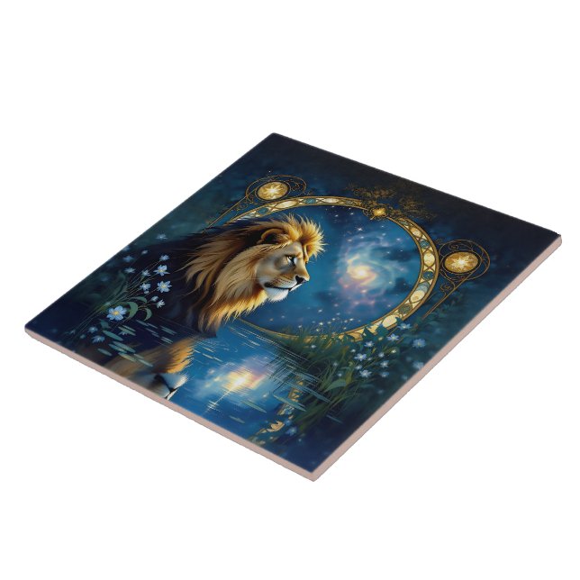 Carreau Stunning Lion of the Midnight Lake (Côté)