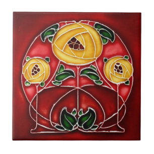 Carreau Style Art Nouveau Céramique jaune et rouge