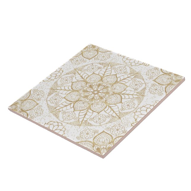 Carreau Style Boho Blanc Or Mandala Floral (Côté)