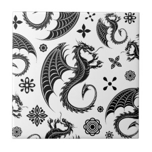 Carreau Style de tatouage en forme de dragon noir