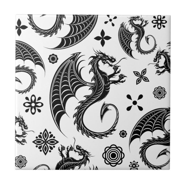 Carreau Style de tatouage en forme de dragon noir (Devant)
