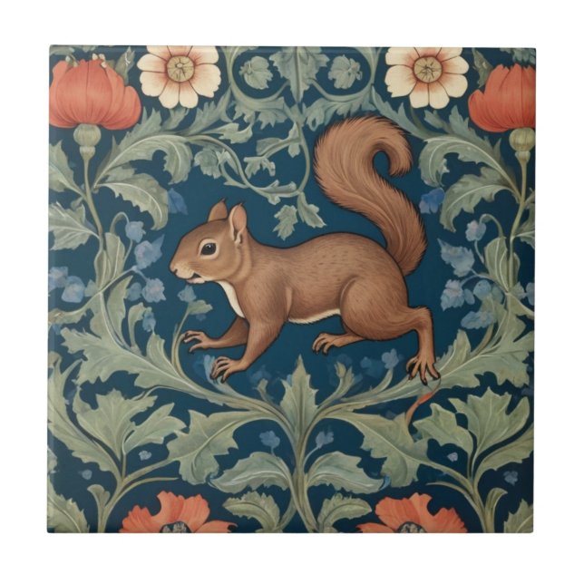 Carreau Style écureuil William Morris gauche face à floral (Devant)