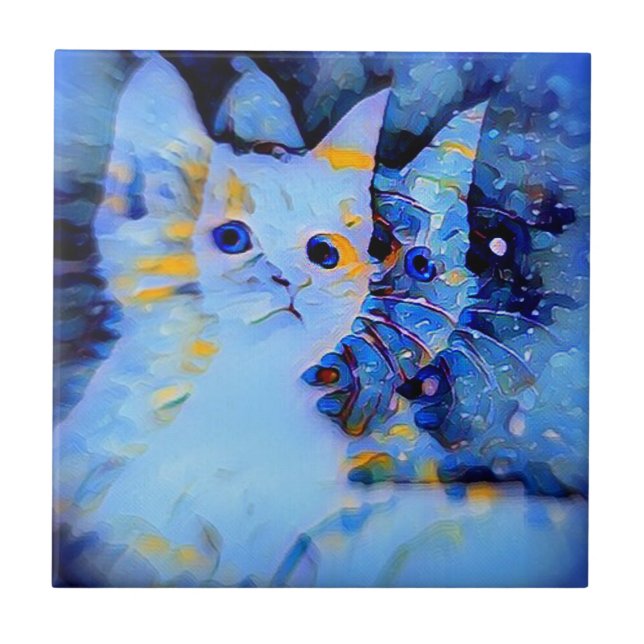 Carreau Style impressionniste bleu Kitten Art pour Amoureu (Devant)