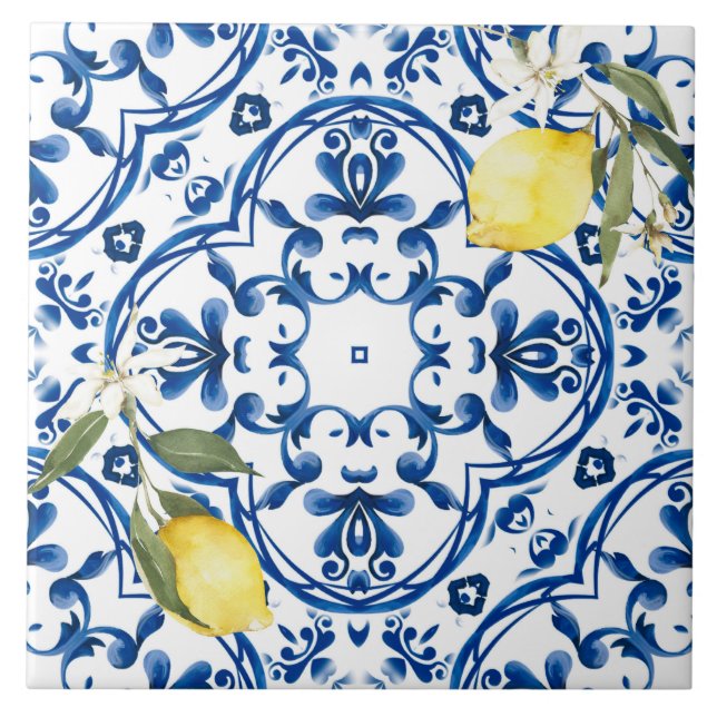 Carreau style italien, méditerranéen, majolica, citron, (Devant)