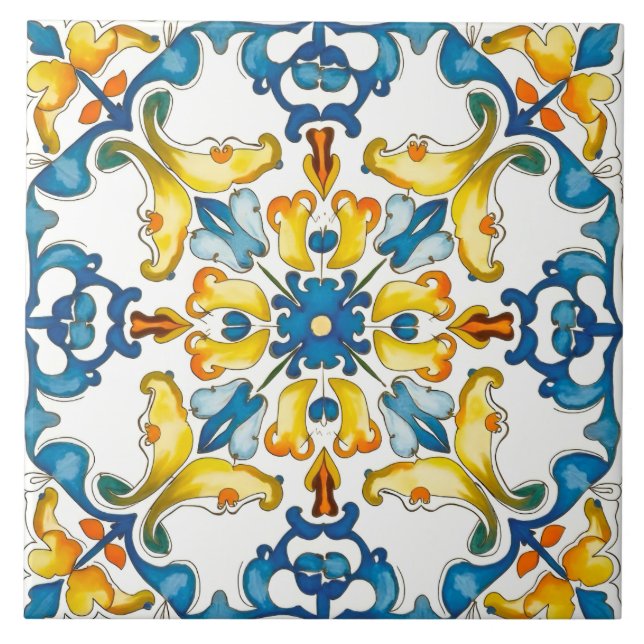 Carreau style italien, méditerranéen, mosaïque, bleu, (Devant)