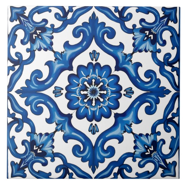 Carreau style italien, méditerranéen, mosaïque, bleu, (Devant)