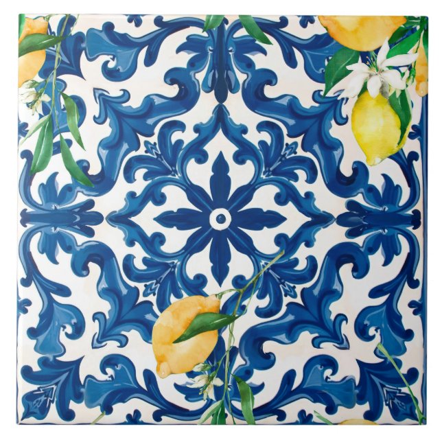 Carreau style italien, méditerranéen, mosaïque, bleu, (Devant)