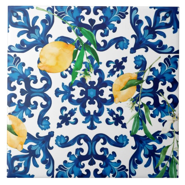 Carreau style italien, méditerranéen, mosaïque, bleu, citr (Devant)