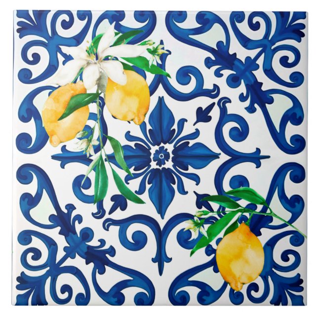 Carreau style italien, mosaïque, bleu, citron, (Devant)
