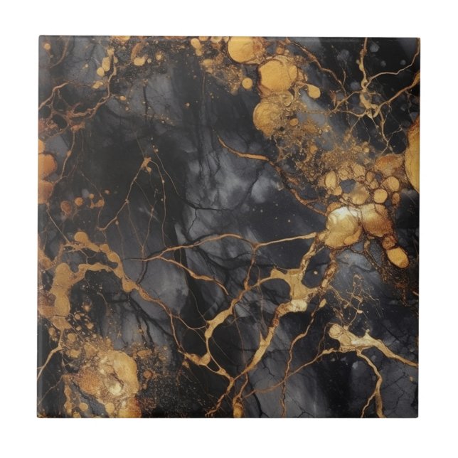 Carreau Style luxueux effet marbre noir et or (Devant)