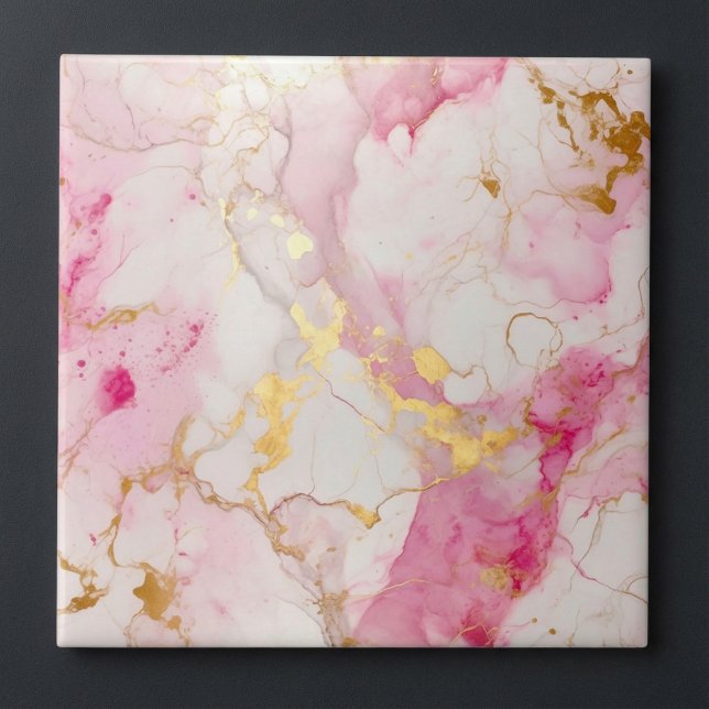 Carreau Style luxueux effet marbre rose et or (Luxury style pink and gold marble effect ceramic tile.)