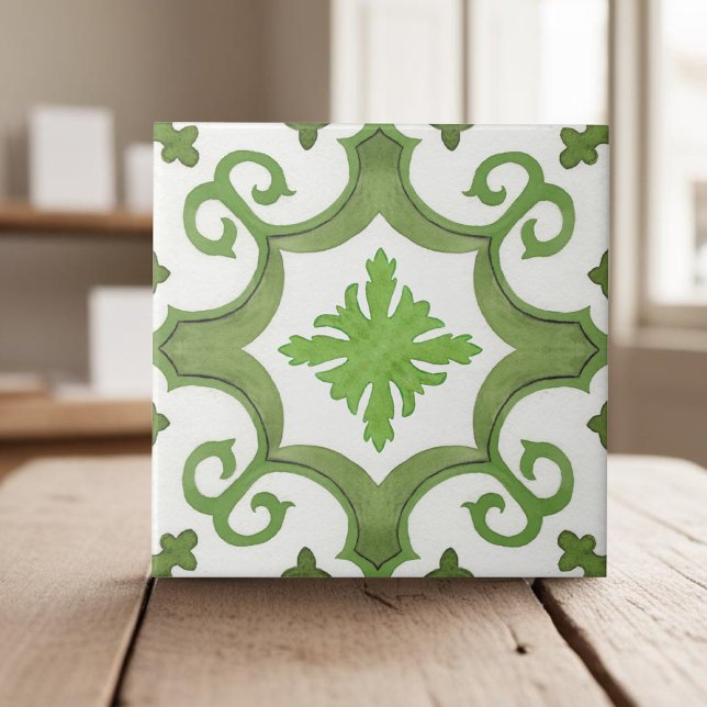 Carreau Style marocain blanc géométrique vert (Créateur téléchargé)