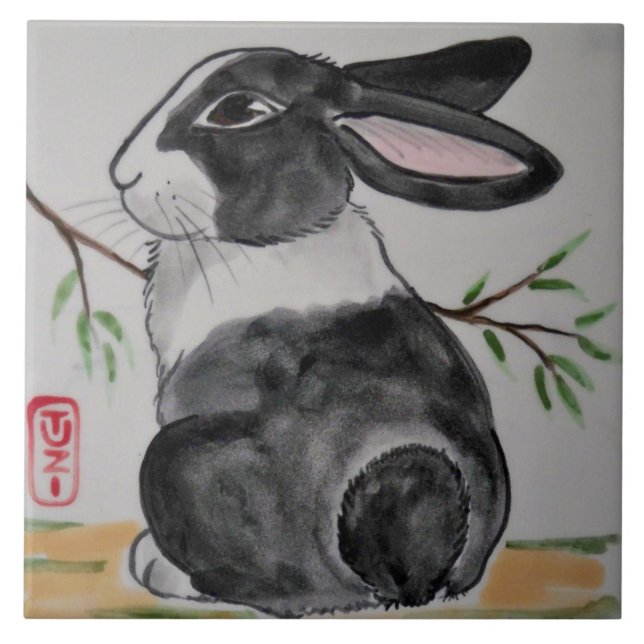 Carreau Style oriental TUZI Hollandais Rabbit 6" Tile Triv (Devant)