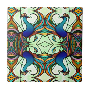 Carreau Style Peacock Coloré Art Nouveau en verre