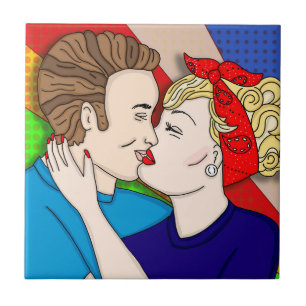 Carreau Style Pop Art Couple Kissing 1950  