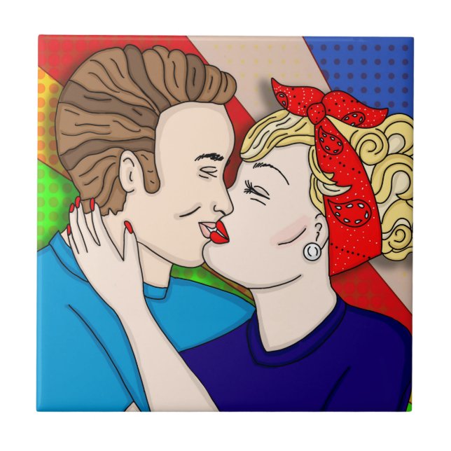 Carreau Style Pop Art Couple Kissing 1950 (Devant)