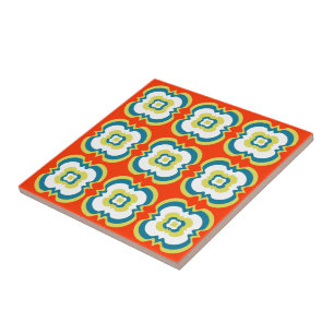 Carreau Style Rétro Funky Bright Orange Green Motif